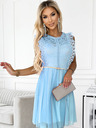 numoco 454-4 GRETA haljina s čipkom i zlatnim remenom - svijetlo plava