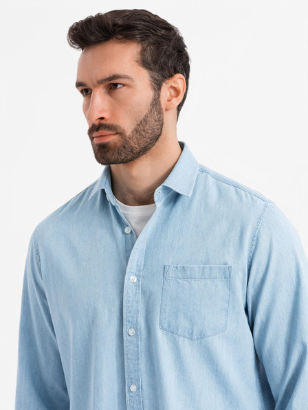 Ombre Clothing Muška traper košulja s izvezenim džepom - svijetloplava Ombre odjeća