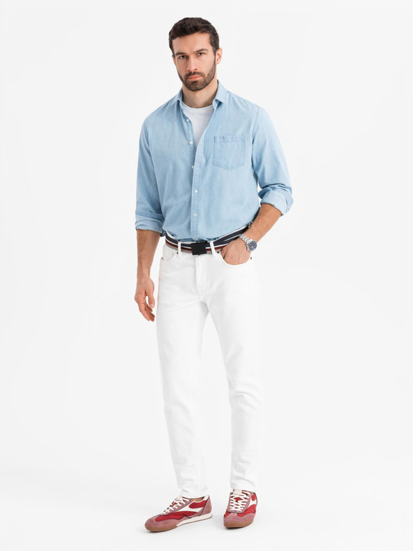 Ombre Clothing Muška traper košulja s izvezenim džepom - svijetloplava Ombre odjeća