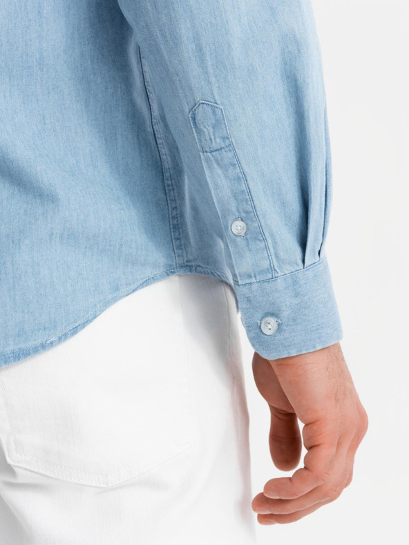 Ombre Clothing Muška traper košulja s izvezenim džepom - svijetloplava Ombre odjeća