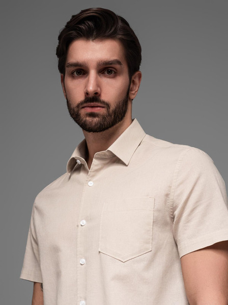 Ombre Clothing Muška košulja s kratkim rukavima i kubanskim ovratnikom bež Ombre odjeća