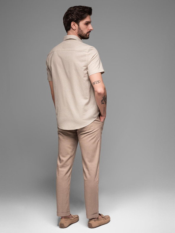 Ombre Clothing Muška košulja s kratkim rukavima i kubanskim ovratnikom bež Ombre odjeća