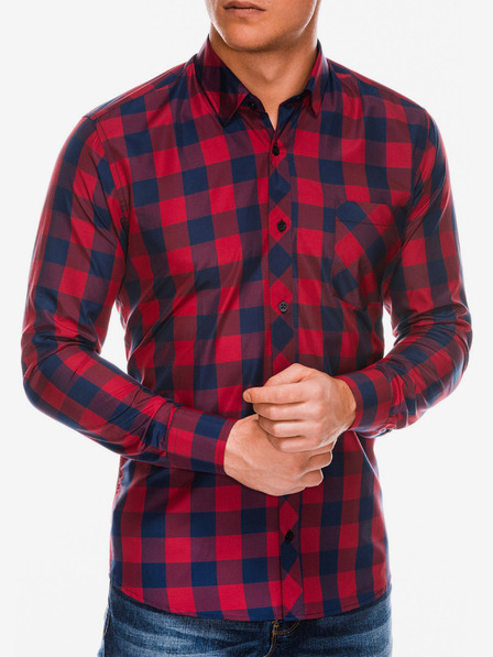 Ombre Clothing Muška karirana košulja s dugim rukavima K282 - crvena/mornarsko plava
