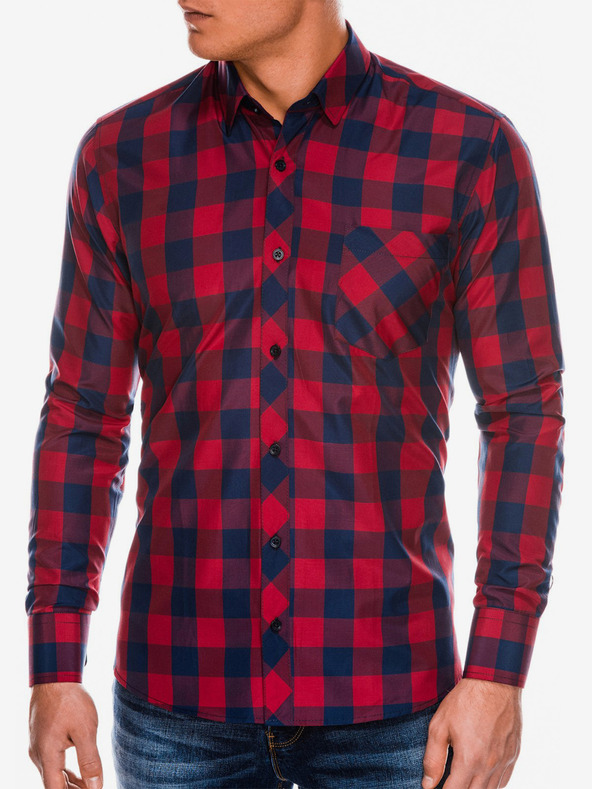 Ombre Clothing Muška karirana košulja s dugim rukavima K282 - crvena/mornarsko plava