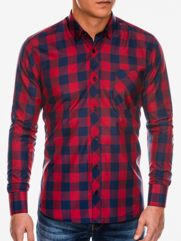 Ombre Clothing Muška karirana košulja s dugim rukavima K282 - crvena/mornarsko plava