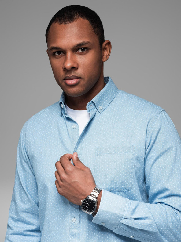 Ombre Clothing Muška mekana traper košulja s uzorkom i džepom - svijetloplava Ombre odjeća