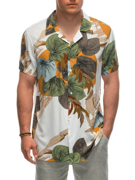 Ombre Clothing Muška košulja od viskoze kratkih rukava s uzorkom OM-SHPS-0113 Ombre odjeća Bijela