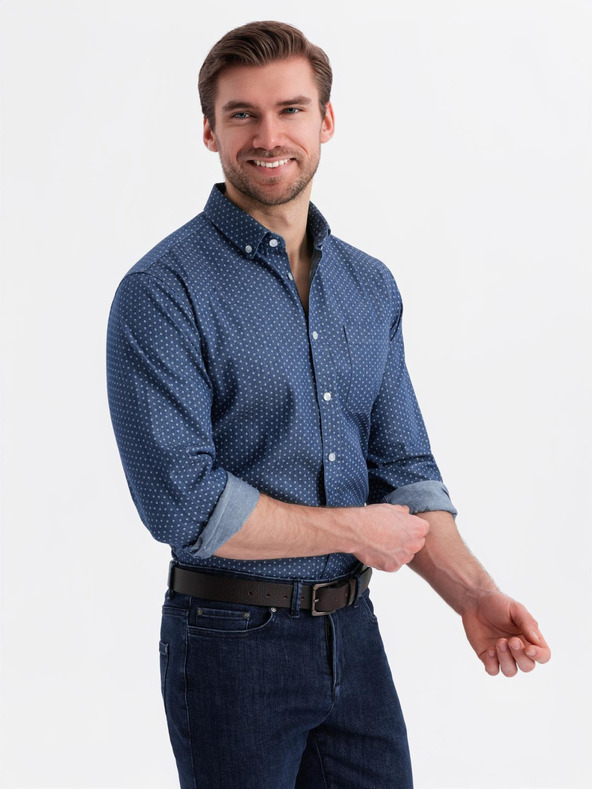 Ombre Clothing Muška meka traper košulja s uzorkom i džepom - plava Ombre odjeća