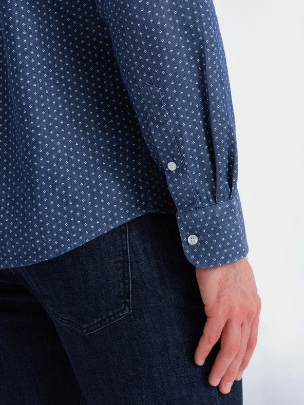 Ombre Clothing Muška meka traper košulja s uzorkom i džepom - plava Ombre odjeća