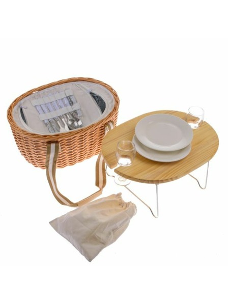 Casa de Engel Pletena košara za piknik s fiksnim poklopcem/stolom za 2 osobe, s termo kutijom, 0/2