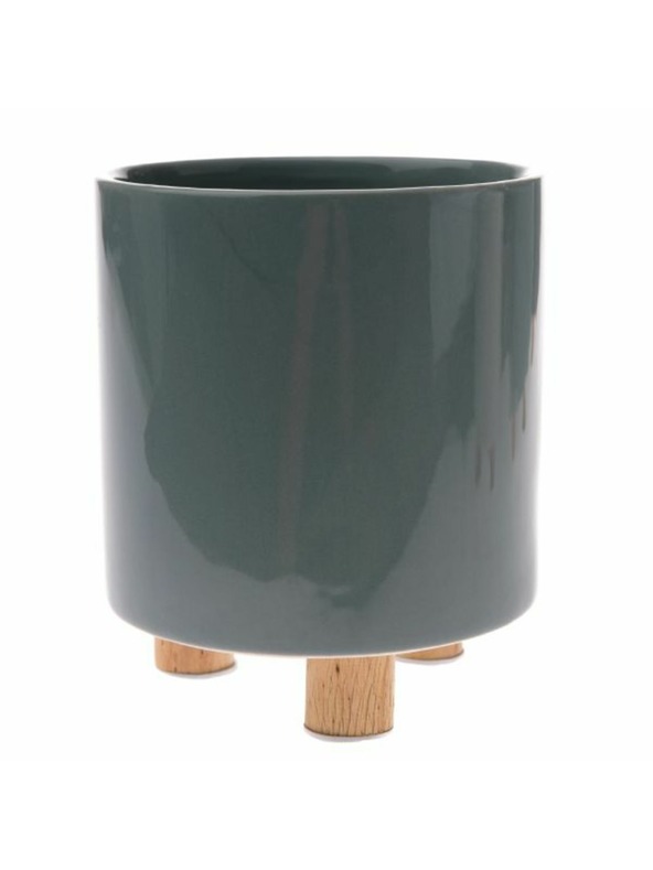 Casa de Engel Keramička posuda za cvijeće s drvenim nogama, svijetlo zelena, 0/12