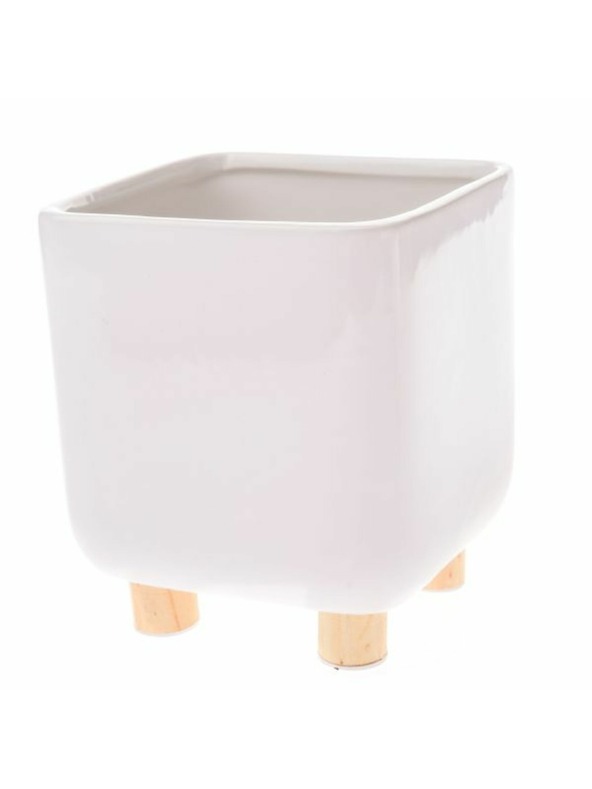 Casa de Engel Keramički poklopac za lonac s drvenim nogicama, bijeli, 0/8