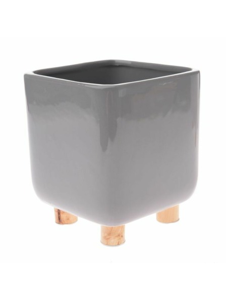 Casa de Engel Keramički pokrov za saksiju s drvenim nogicama, sivi, 0/8