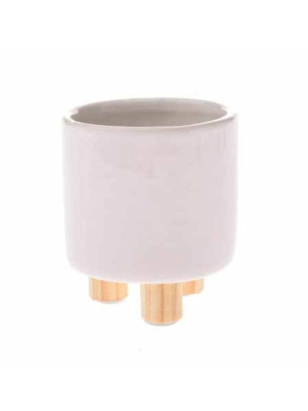 Casa de Engel Keramički lonac za cvijeće s drvenim nogama, bijeli, 0/48