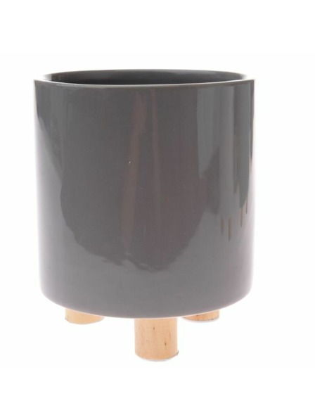 Casa de Engel Keramička saksija s drvenim nogicama, siva, 0/12
