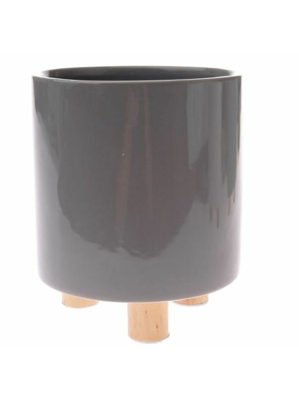Casa de Engel Keramička saksija s drvenim nogicama, siva, 0/12