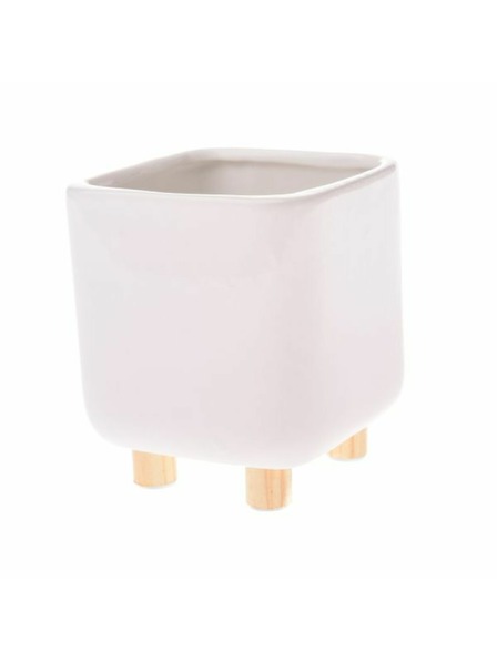 Casa de Engel Keramički poklopac za cvijeće s drvenim nogicama, bijeli, 0/24