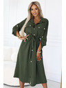numoco 531-5 Midi košulja haljina sa zlatnim gumbima i kravatom - KHAKI