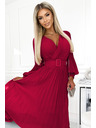 numoco 414-9 KLARA naborane haljine s pojasom i izrezom - Bordo boja