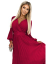 numoco 414-9 KLARA naborane haljine s pojasom i izrezom - Bordo boja