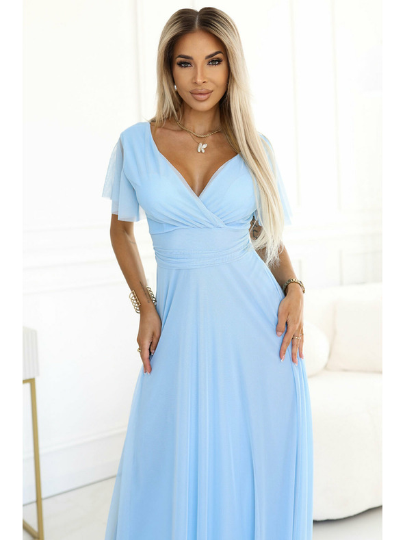 numoco 562-5 NASTIA Duge haljine s izrezom i kratkim rukavima - svijetloplava