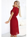 numoco 465-5 MIA Nabrane šifon midi haljine s širokim pojasom - vinsko crvena