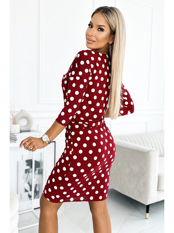 numoco 13-164 Sportske haljine s vezivanjem i džepovima - bordo + točkaste