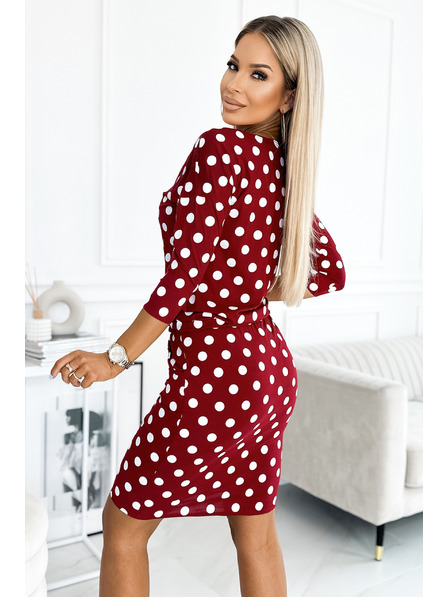 numoco 13-164 Sportske haljine s vezivanjem i džepovima - bordo + točkaste