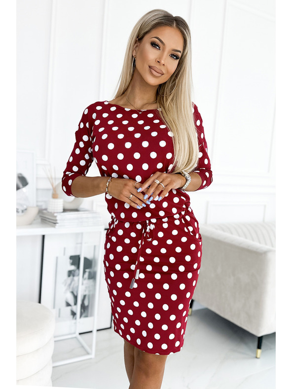 numoco 13-164 Sportske haljine s vezivanjem i džepovima - bordo + točkaste