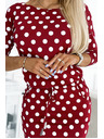 numoco 13-164 Sportske haljine s vezivanjem i džepovima - bordo + točkaste