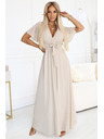 numoco 545-3 Duge haljine s naboranim izrezom i vezivanjem - bež