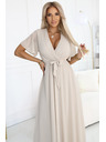 numoco 545-3 Duge haljine s naboranim izrezom i vezivanjem - bež