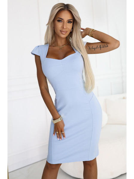 numoco 318-8 Elegantne midi haljine s lijepim izrezom - svijetloplava