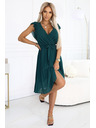 numoco 374-8 POLINA Nabrane haljine s izrezom i volanima - zelene