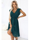 numoco 374-8 POLINA Nabrane haljine s izrezom i volanima - zelene