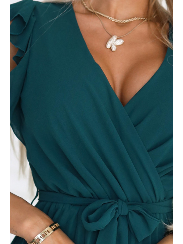 numoco 374-8 POLINA Nabrane haljine s izrezom i volanima - zelene