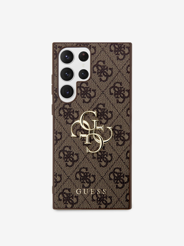 Guess PU 4G Metal Logo Zadní Kryt pro Samsung Galaxy S24 Ultra Brown Etui za telefon