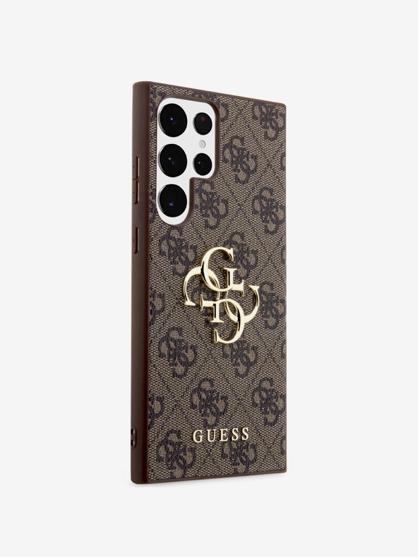 Guess PU 4G Metal Logo Zadní Kryt pro Samsung Galaxy S24 Ultra Brown Etui za telefon
