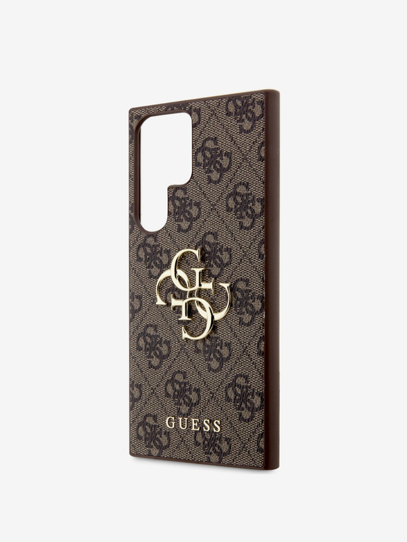 Guess PU 4G Metal Logo Zadní Kryt pro Samsung Galaxy S24 Ultra Brown Etui za telefon
