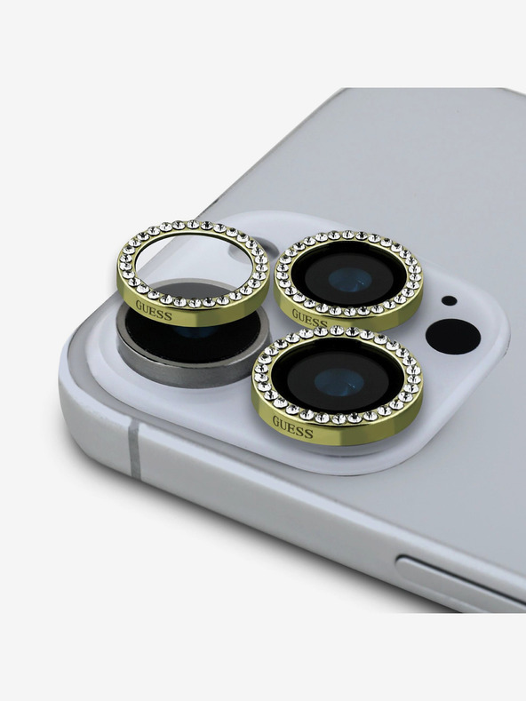 Guess Fixed Glliter Ochrana Čoček pro iPhone 16 Pro/16 Pro Max Gold Etui za telefon