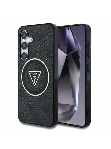 Guess IML 4G Glitter and Triangle Logo MagSafe Zadní Kryt pro Samsung Galaxy S25 Black Etui za telefon