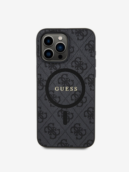 Guess PU Leather 4G Colored Ring MagSafe Zadní Kryt pro iPhone 15 Pro Black Etui za telefon