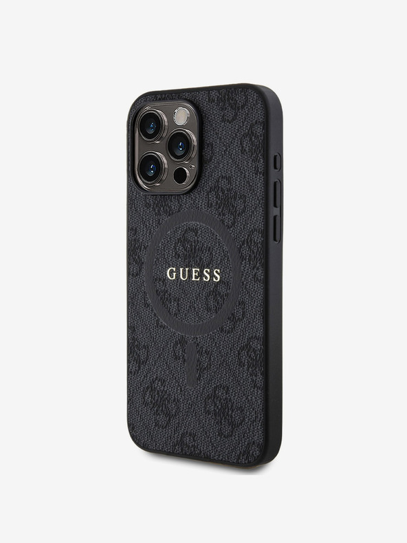 Guess PU Leather 4G Colored Ring MagSafe Zadní Kryt pro iPhone 15 Pro Black Etui za telefon