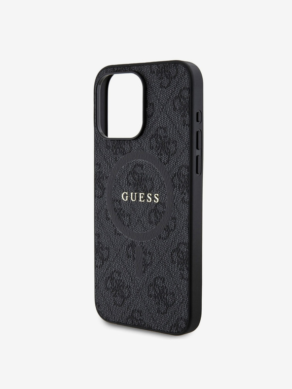 Guess PU Leather 4G Colored Ring MagSafe Zadní Kryt pro iPhone 15 Pro Black Etui za telefon