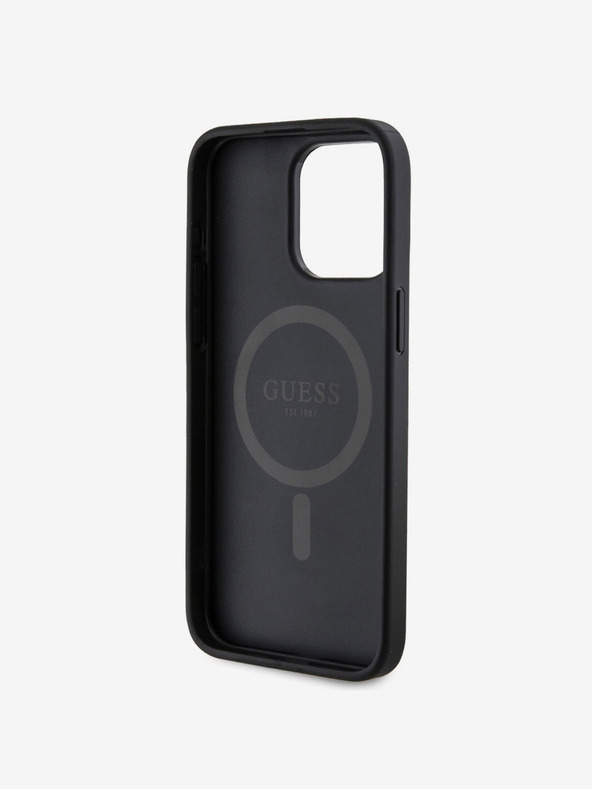 Guess PU Leather 4G Colored Ring MagSafe Zadní Kryt pro iPhone 15 Pro Black Etui za telefon