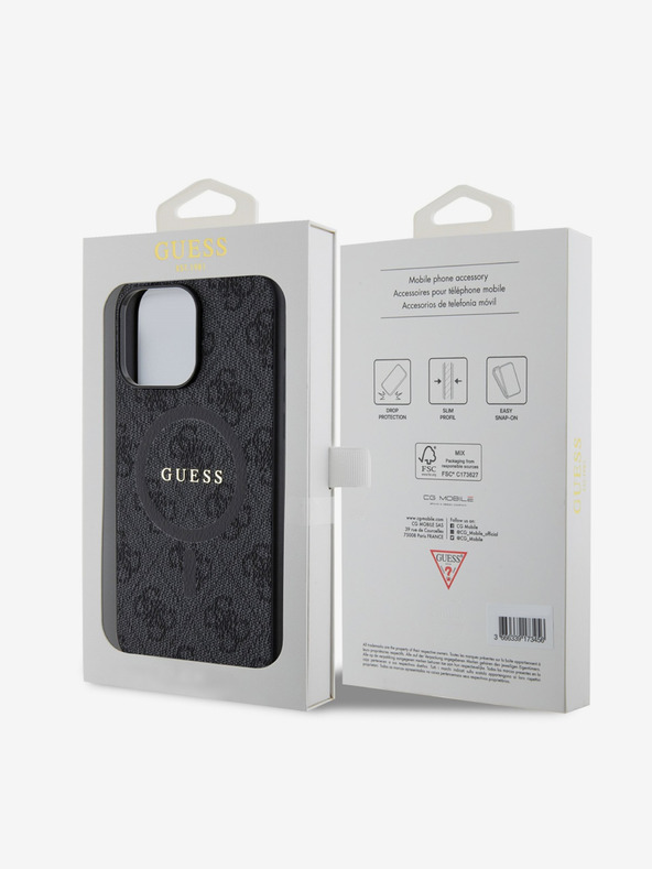 Guess PU Leather 4G Colored Ring MagSafe Zadní Kryt pro iPhone 15 Pro Black Etui za telefon