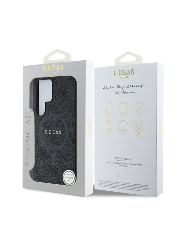 Guess PU Leather 4G Colored Ring MagSafe Zadní Kryt pro Samsung Galaxy S25 Ultra Black Etui za telefon