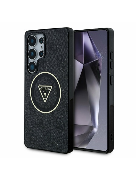 Guess IML 4G Glitter and Triangle Logo MagSafe Zadní Kryt pro Samsung Galaxy S25 Ultra Black Etui za telefon