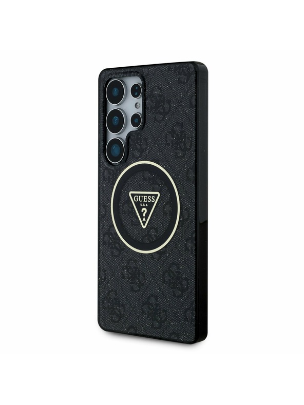Guess IML 4G Glitter and Triangle Logo MagSafe Zadní Kryt pro Samsung Galaxy S25 Ultra Black Etui za telefon