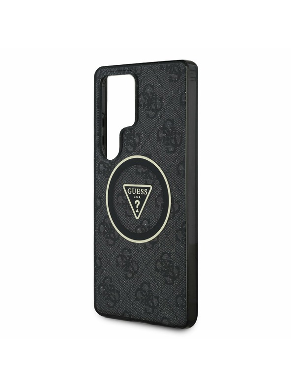 Guess IML 4G Glitter and Triangle Logo MagSafe Zadní Kryt pro Samsung Galaxy S25 Ultra Black Etui za telefon